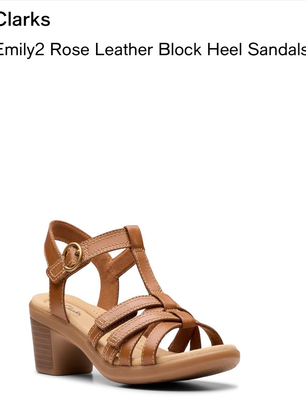 Clarks Tan Strappy Leather Block Heel Sandals